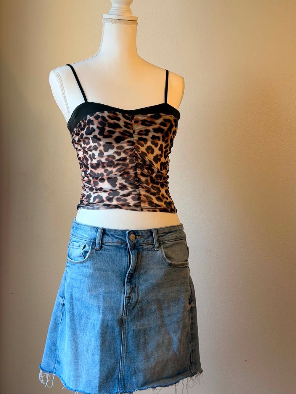 Source Unknown Leopard Mesh Cami Tank Top - Brown & Black